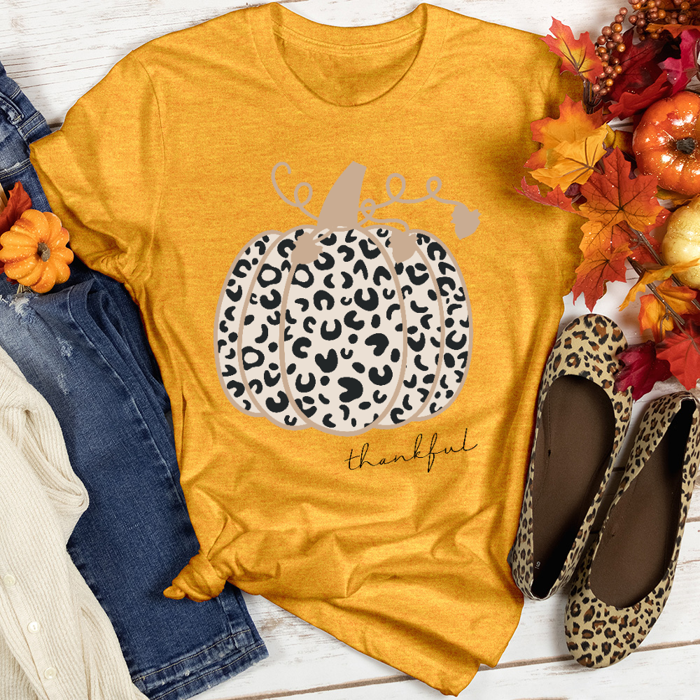 Thankful Leopard Pumpkin Heathered Tee