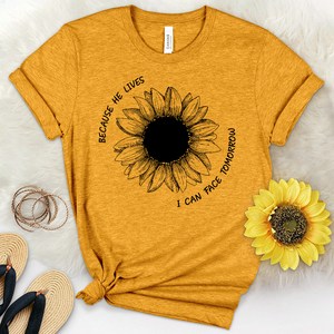 Because He Lives Faith Flower Heathered Tee