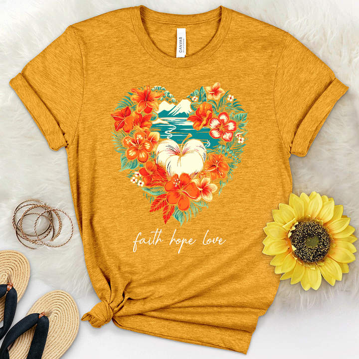 Faith Hope Love Hawaiin Heart Heathered Tee