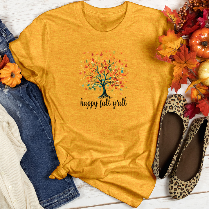 Retro Watercolor Fall Tree Heathered Tee