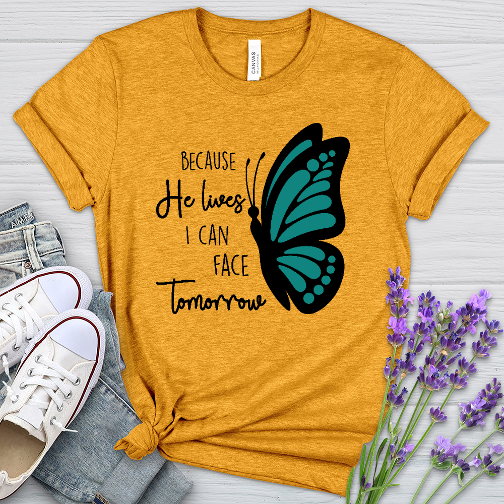 Because He Lives Butterfly 2 Heathered Tee