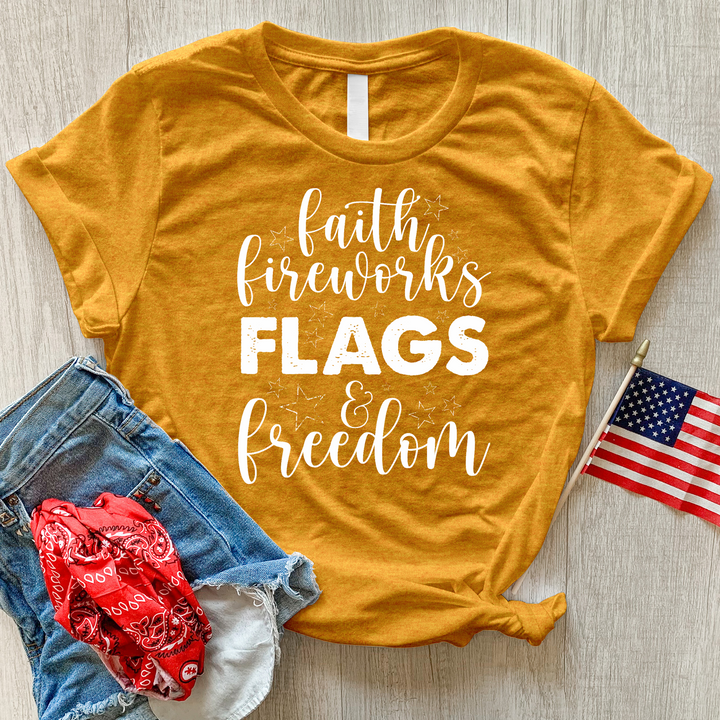 Faith Fireworks Flags & Freedom Heathered Tee