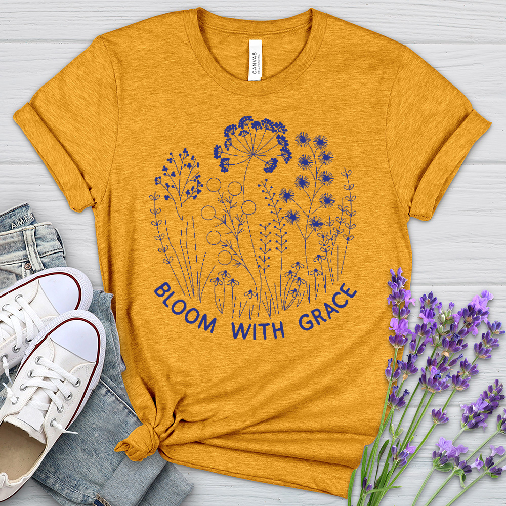 Bloom With Grace Royal Flowers Heathered Tee