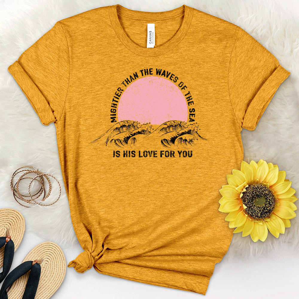 Mightier Than The Waves Pink Sunset Heathered Tee