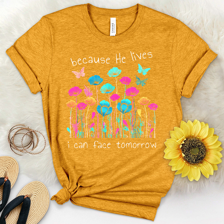 Because He Lives Neon Flowers Heathered Tee