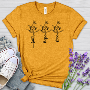 Faith Hope Love Spring Flowers Heathered Tee