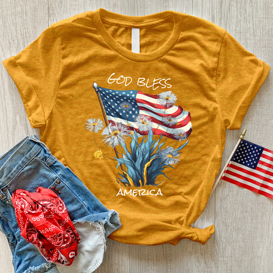 God Bless America Dandelions Heathered Tee