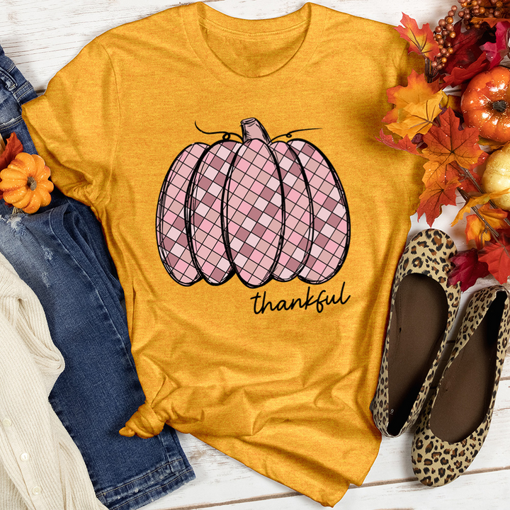 Thankful Pink Pumpkin Pattern Heathered Tee