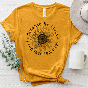 Because He Lives Sunflower Heathered Tee