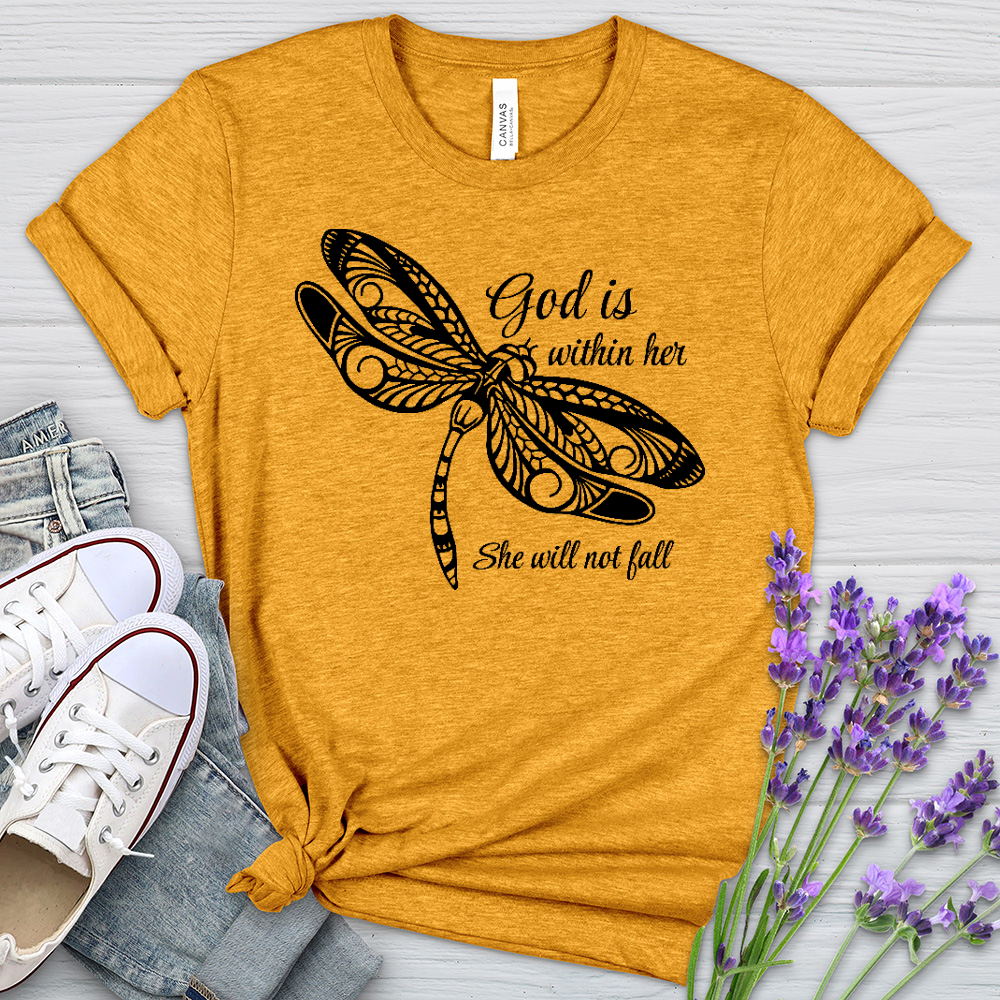 She Will Not Fall Dragonfly Heathered Tee