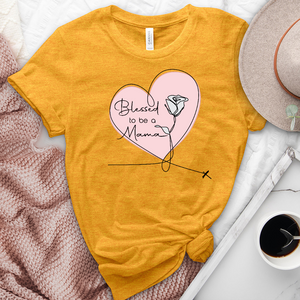 Blessed Mama Pink Heart Heathered Tee