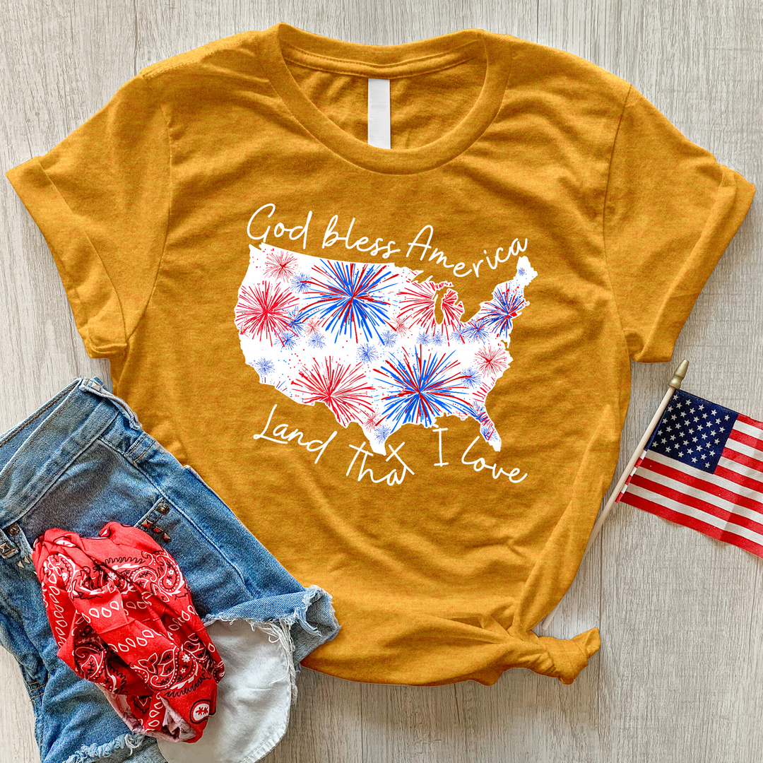 God Bless Fireworks USA Heathered Tee