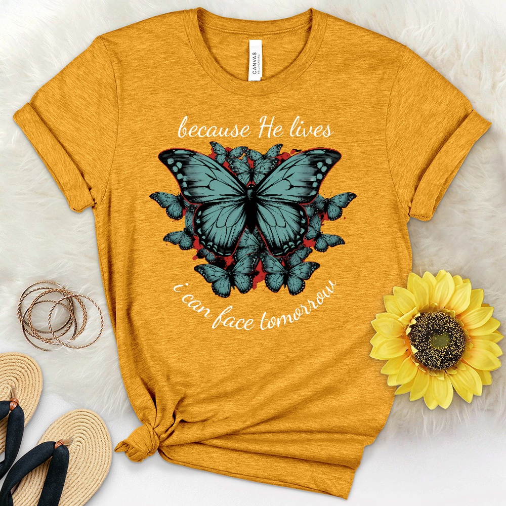 Because He Lives Butterflies Heathered Tee