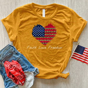 Faith Love Freedom Leopard Heart Heathered Tee