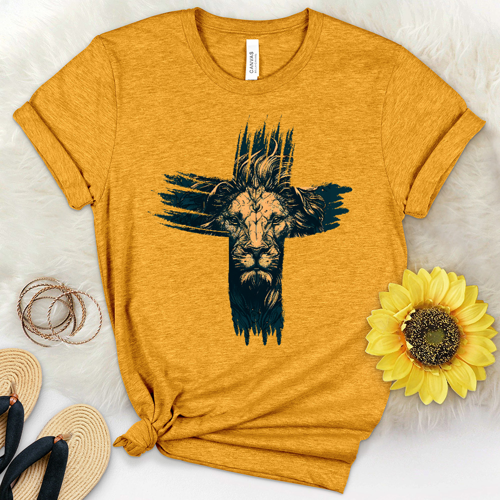 Lion Face with Cross Heathered Tee