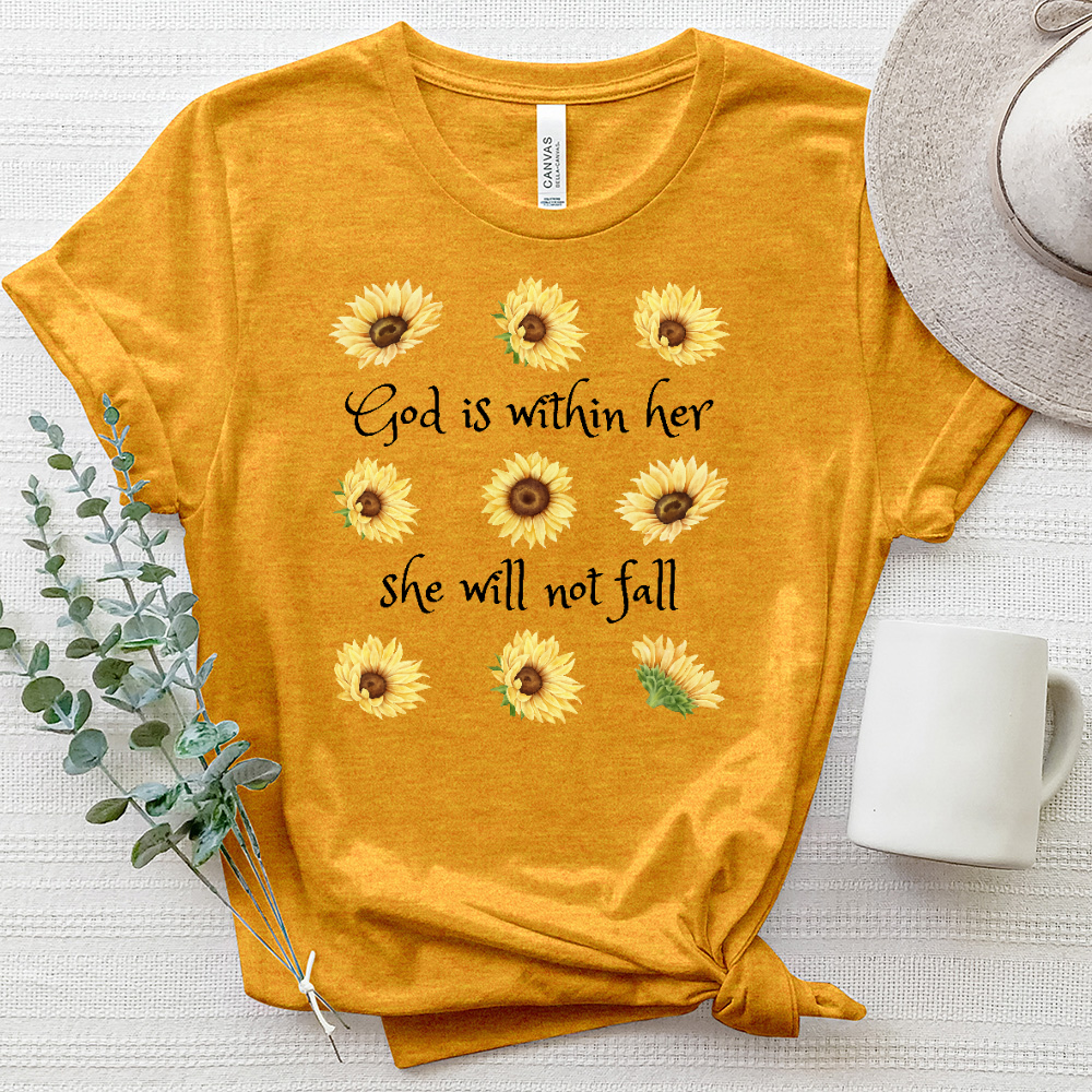 She Will Not Fall Sunflower Heathered Tee