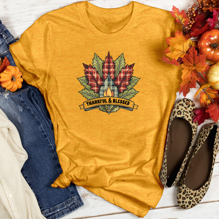 Fireside Plaid Leaf Trio Heathered Tee