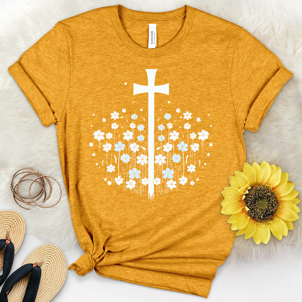 Contemporary Flower Cross Heathered Tee