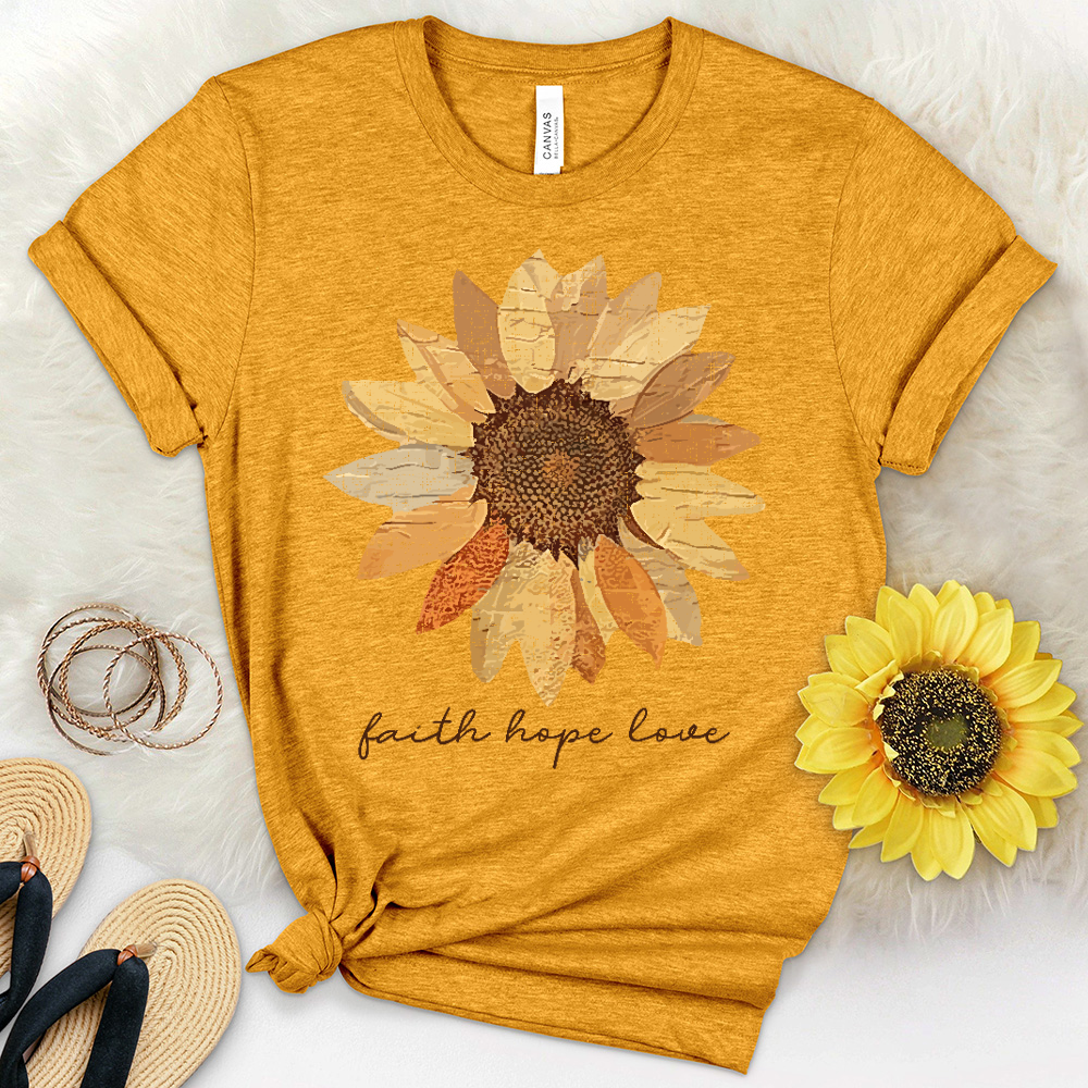 Faith Hope Love Faded Flower Heathered Tee