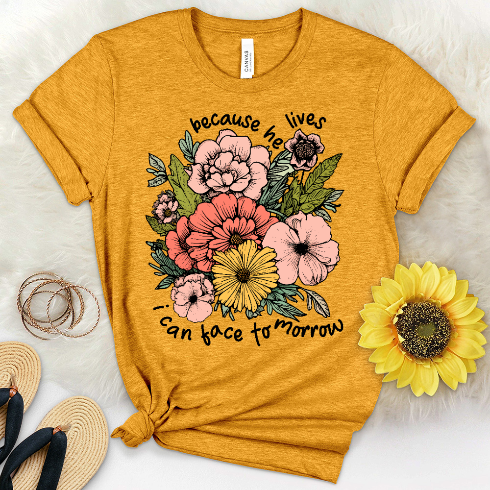 Because He Lives Colored Flowers Heathered Tee