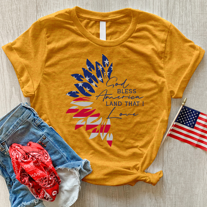 Land I Love Striped Sunflower Heathered Tee