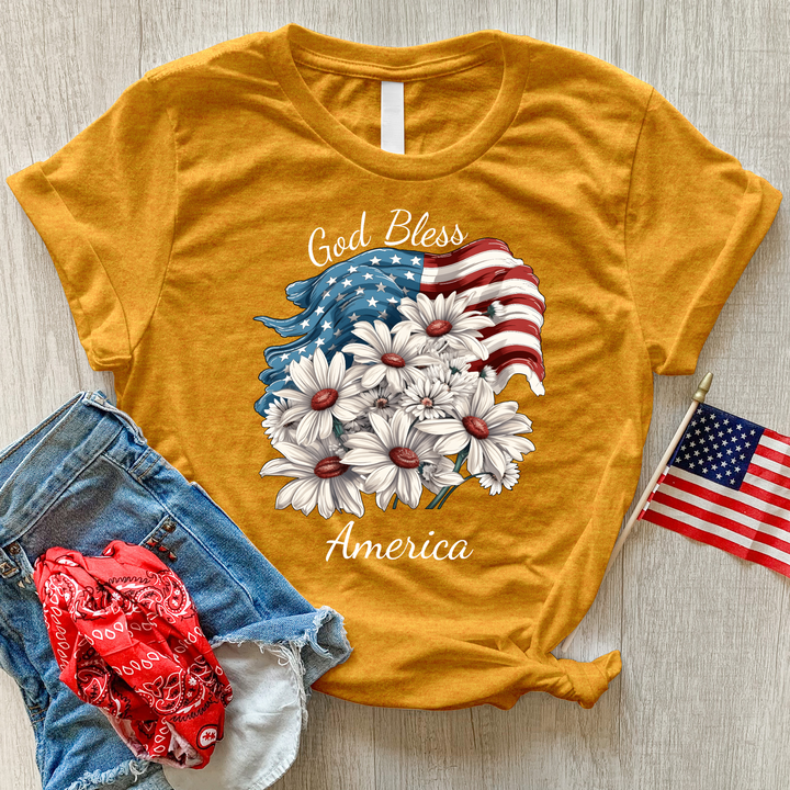 God Bless American Daisies Heathered Tee