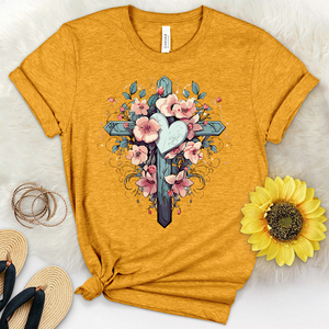 Cross Heart Flowers Heathered Tee