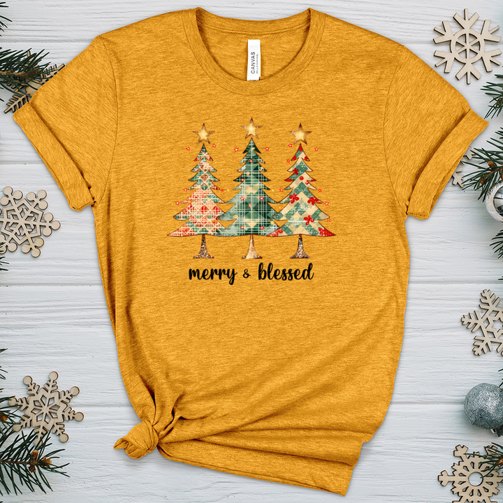 Merry & Blessed Checkered Tree Heathered Tee