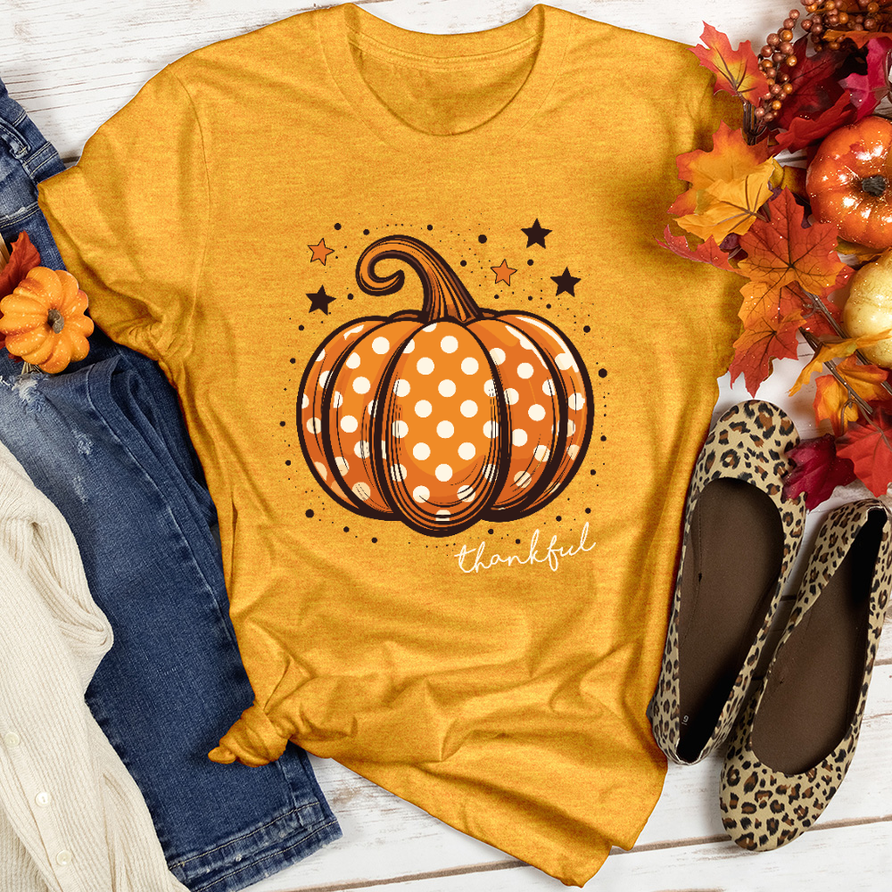 Thankful Dotted Pumpkin Heathered Tee