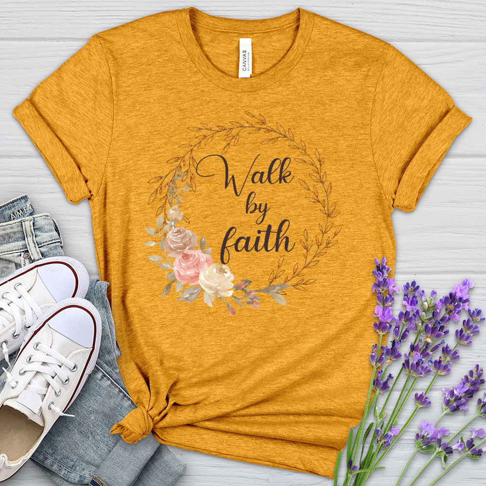 Walk By Faith Floral Wreath Heathered Tee