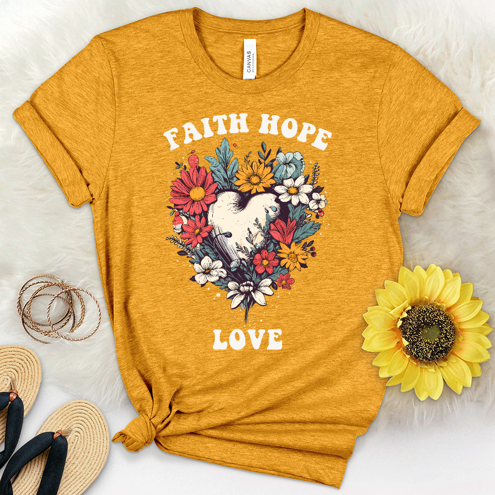 Faith Assorted Flowers Heart Heathered Tee