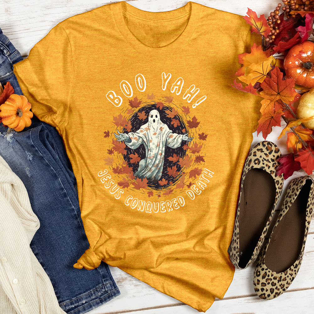 Boo Yah Jesus Conquered Heathered Tee