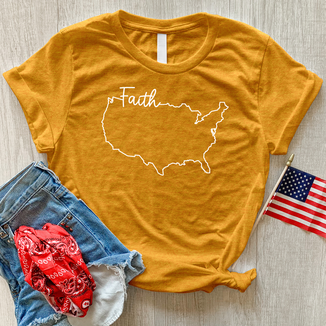 Faith With USA Map Heathered Tee