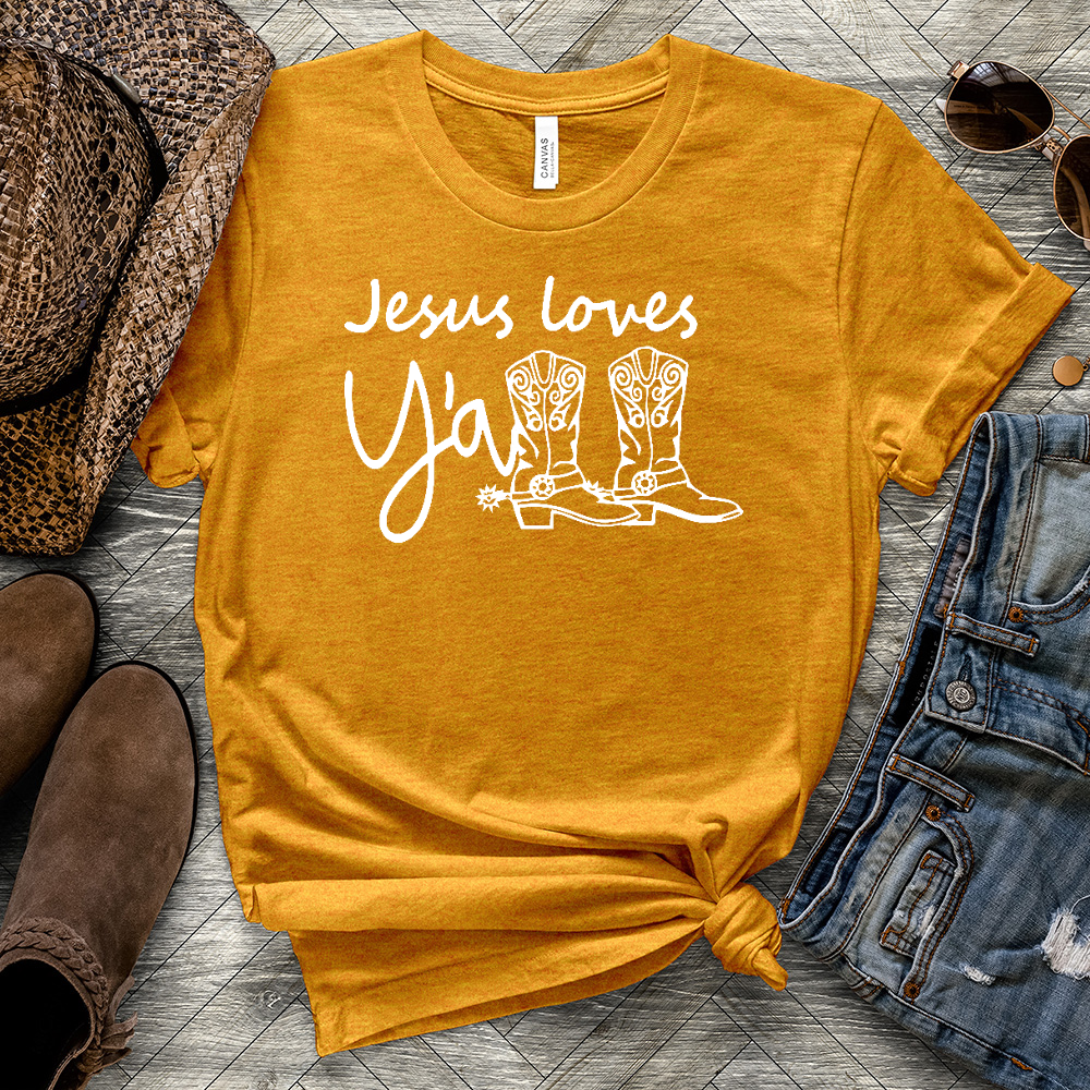 Jesus Loves Y'all Boots Heathered Tee