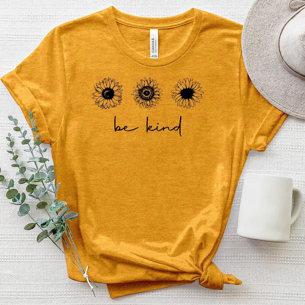 Be Kind Sunflower Pattern Heathered Tee