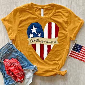 God Bless America Striped Heart Heathered Tee