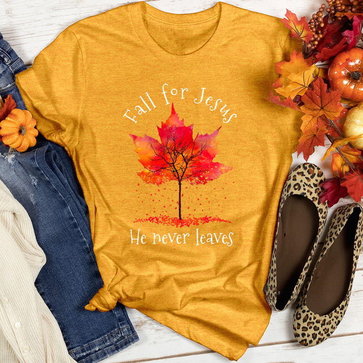 Fall For Jesus Falling Leaves Heathered Tee