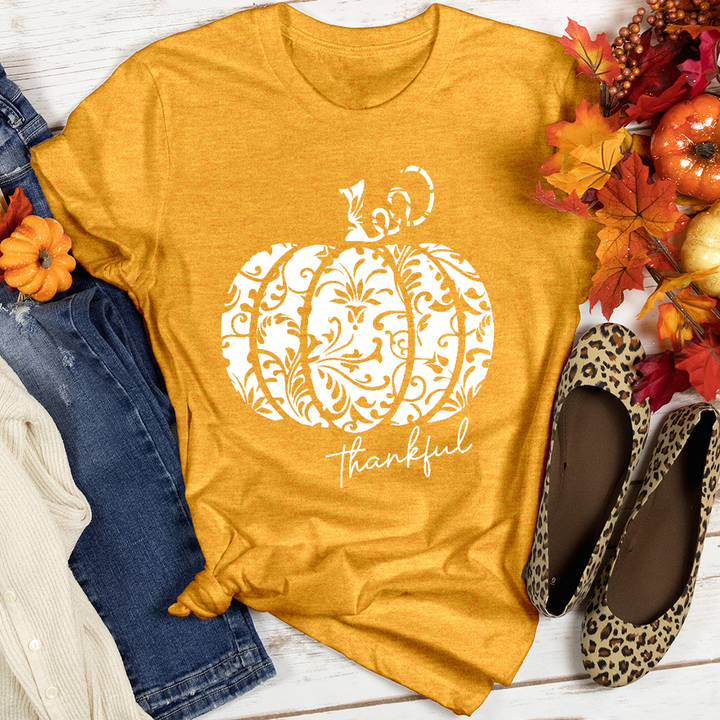 Thankful Floral Pumpkin Heathered Tee