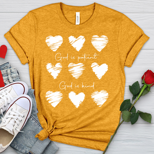 God Is Patient Hearts Heathered Tee