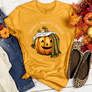 Thankful Grateful Blessed Happy Pumpkin Heathered Tee