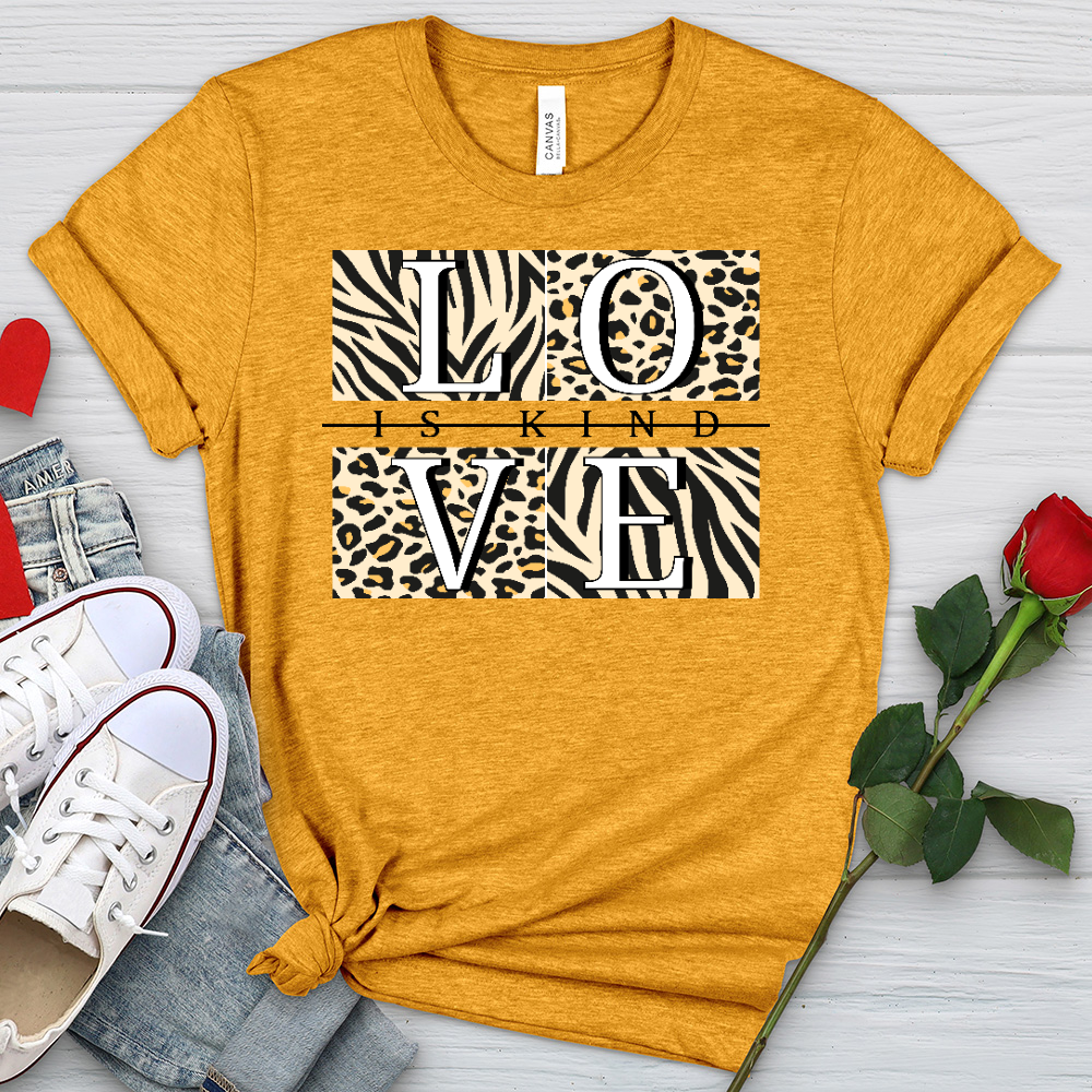 Love Is Kind Leopard Squares Heathered Tee