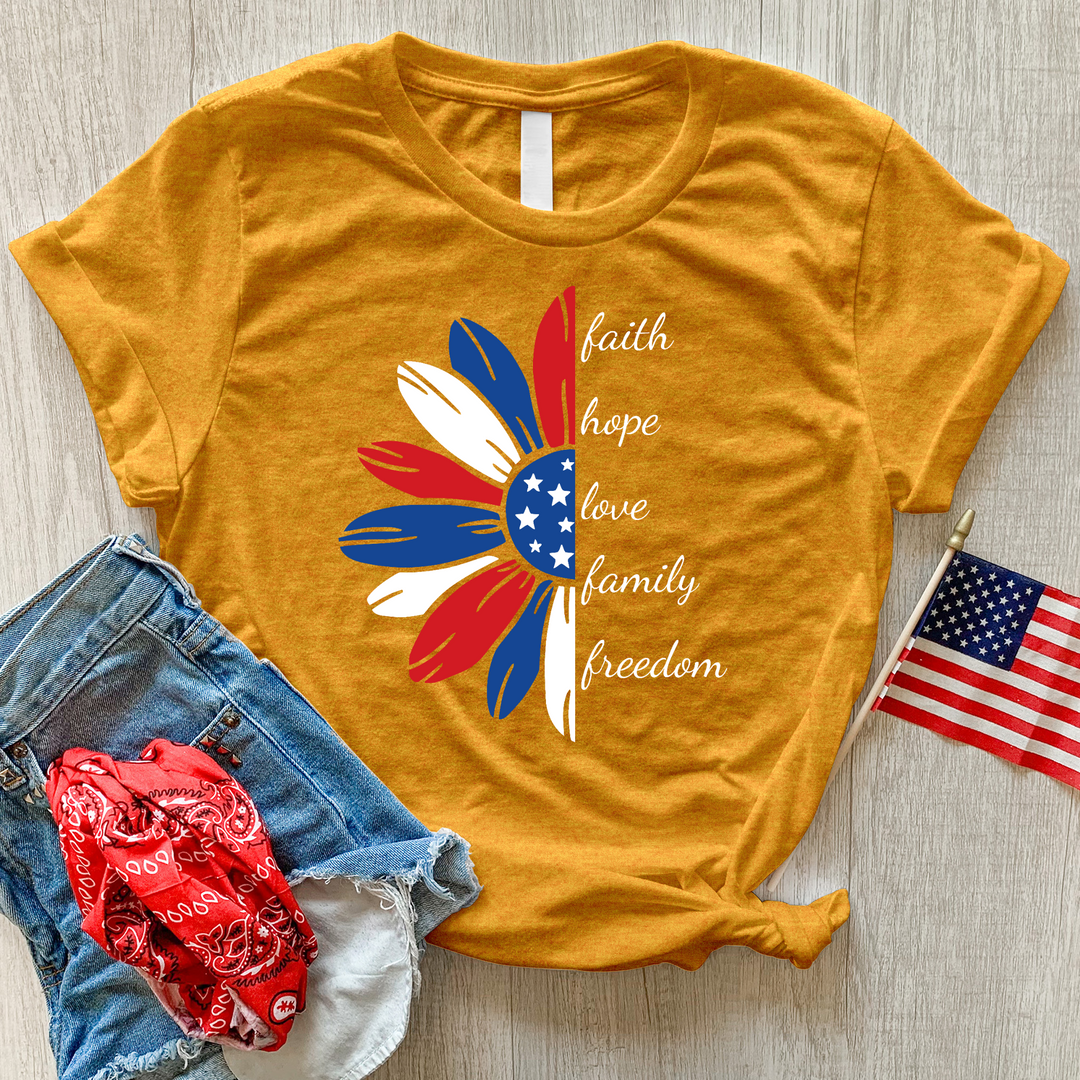 Faith Family Freedom Daisy Heathered Tee