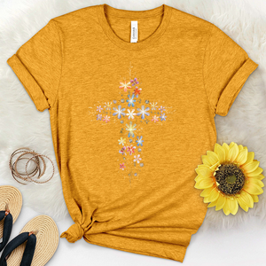 Blooming Flowers Cross Heathered Tee