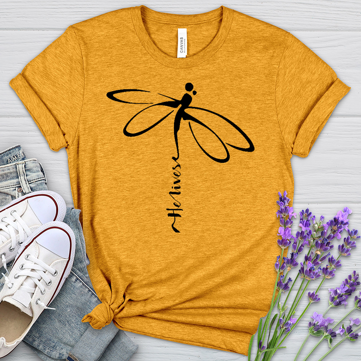 He Lives Dragonfly Heathered Tee