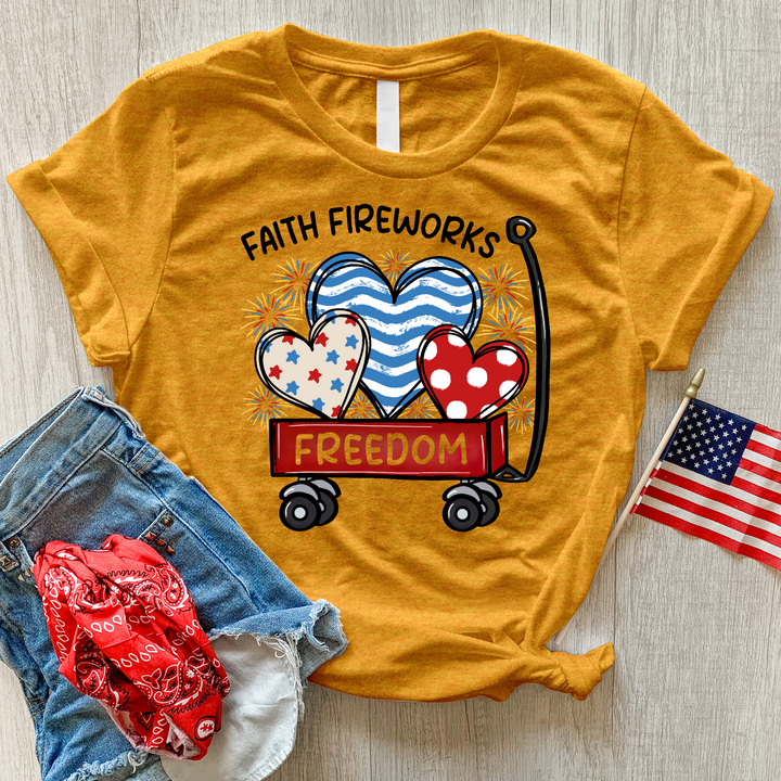 Faith Fireworks Freedom Cart Heathered Tee