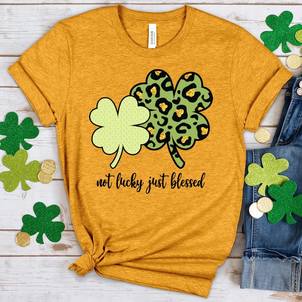 Just Blessed Leopard Shamrocks Heathered Tee