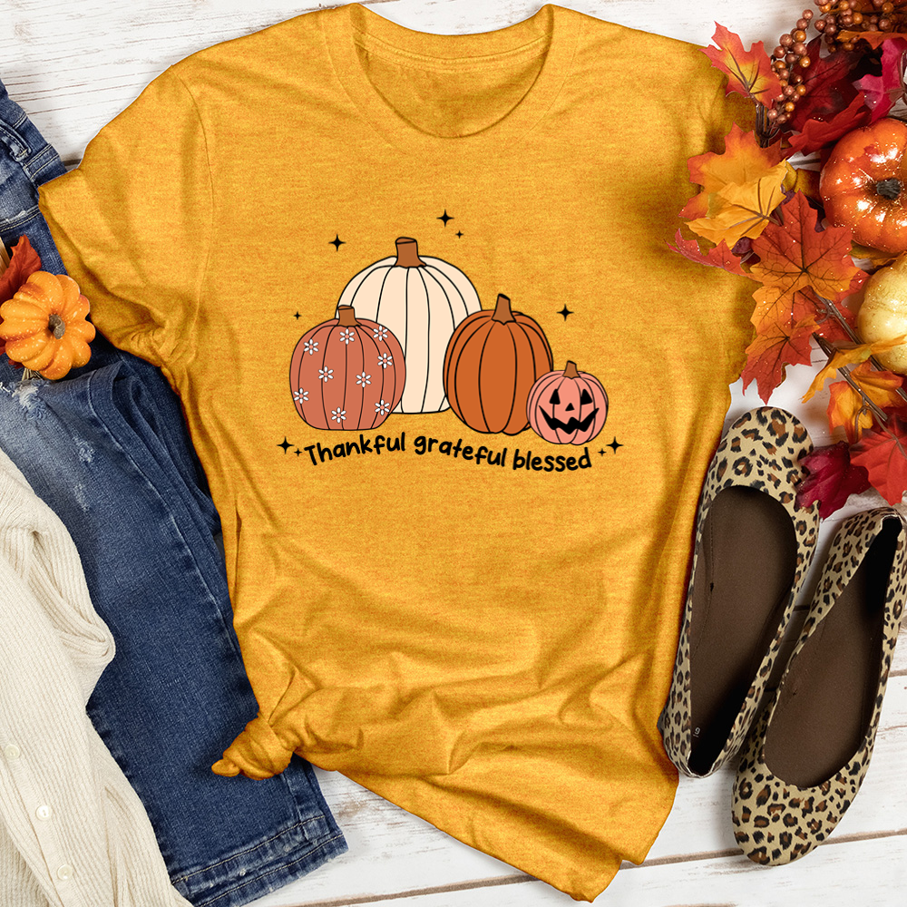 Thankful Grateful Blessed Pumpkin Patch Heathered Tee