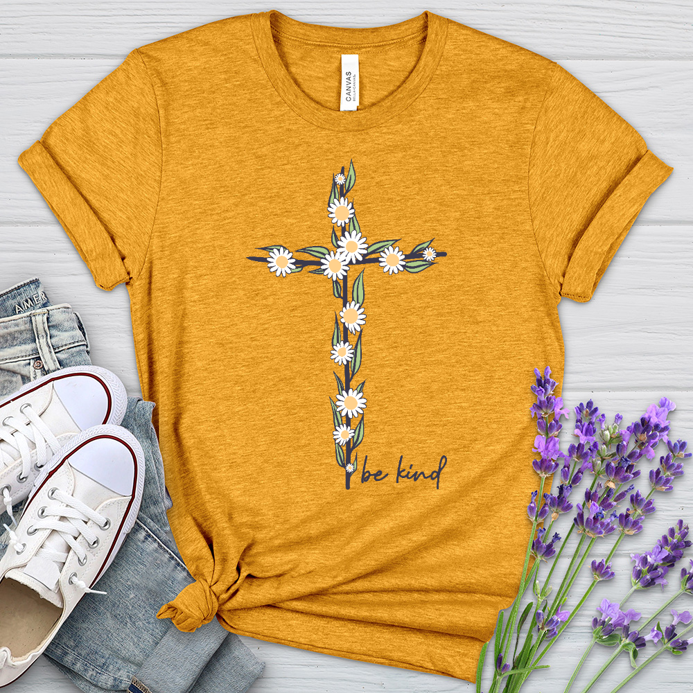 Be Kind Floral Cross Heathered Tee