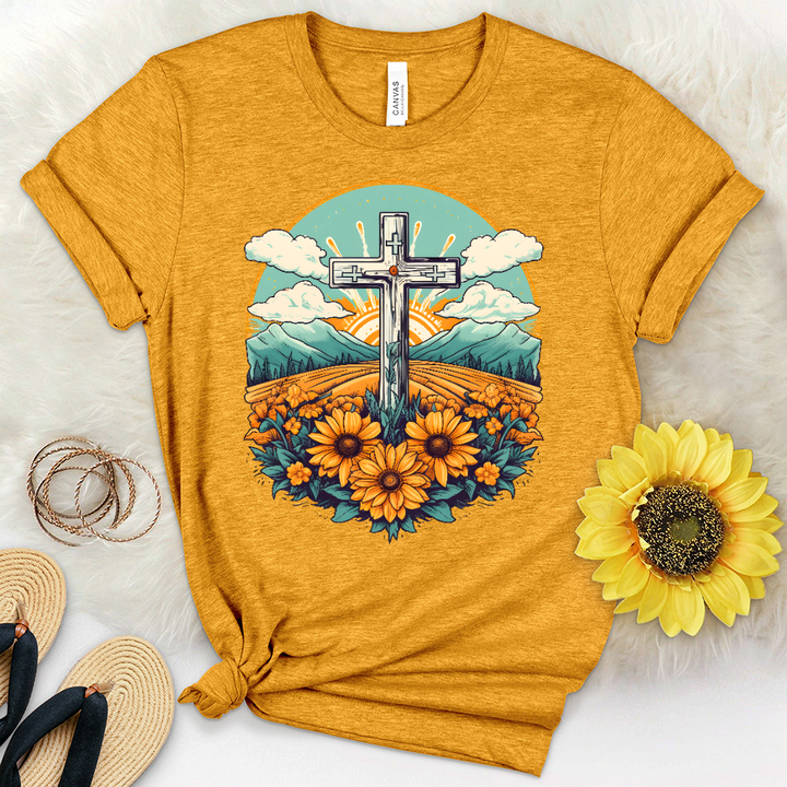 Sunflower Cross Scene Heathered Tee