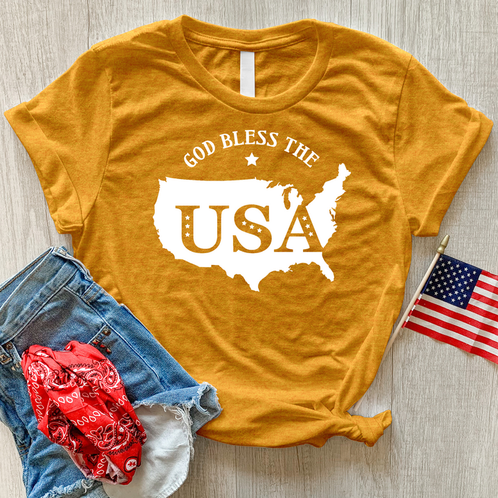 God Bless USA Outline Heathered Tee